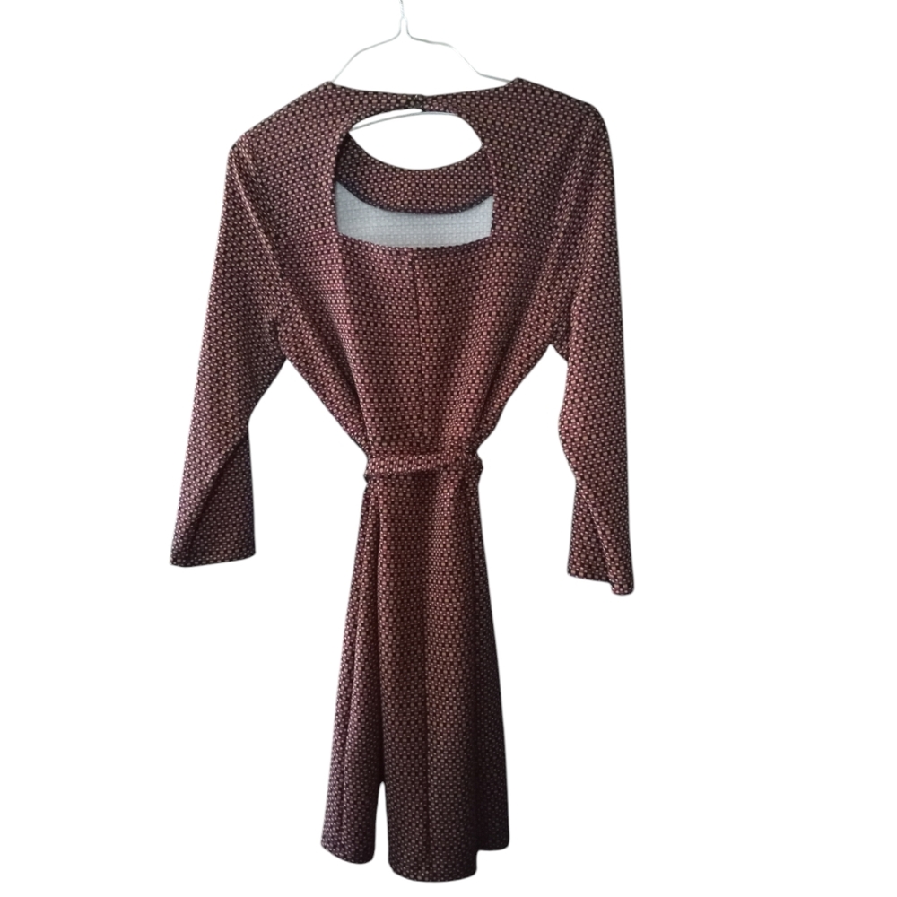Emma & Michele Belted Peek a Boo Back Midi Dress Long Slve. Multicolor Geo L - Picture 6 of 14